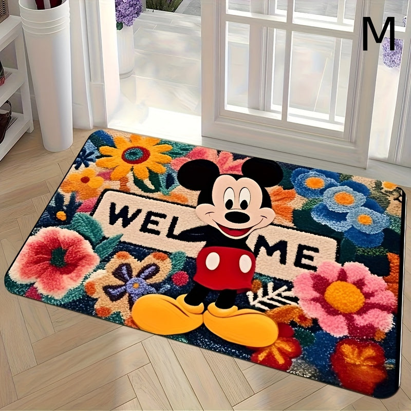 Tapete de bienvenida de Mickey Mouse - Tapete de entrada rectangular con diseño floral vibrante, resistente al deslizamiento y lavable, para Navidad, Día de San Valentín, Pascua y más, tapete de puerta de vacaciones | Tapete de bienvenida vibrante | Fond