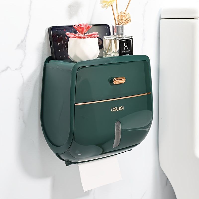 Soporte para Papel Higiénico Impermeable de Fácil Instalación - Montado en la Pared, Estante de Almacenamiento para Baño sin Taladro con Acabado Pulido
