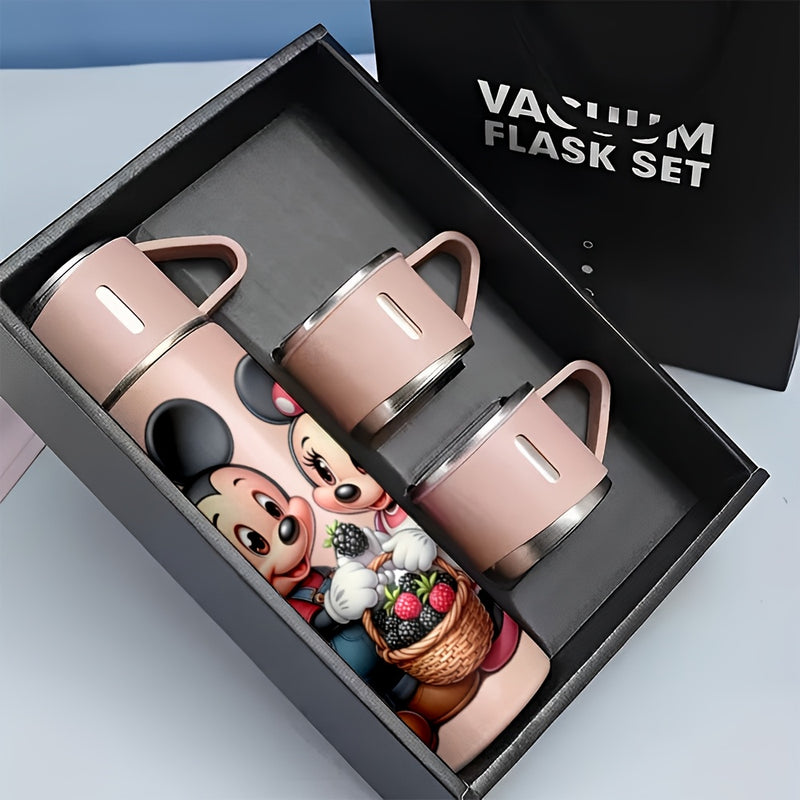Juego de Termo de Acero Inoxidable de 17oz con Diseño de Minnie Mouse de Disney, Taza Térmica Antigoteo con 3 Vasos para Bebidas Calientes y Frías, Viajes de Negocios y Material Escolar LHB03211