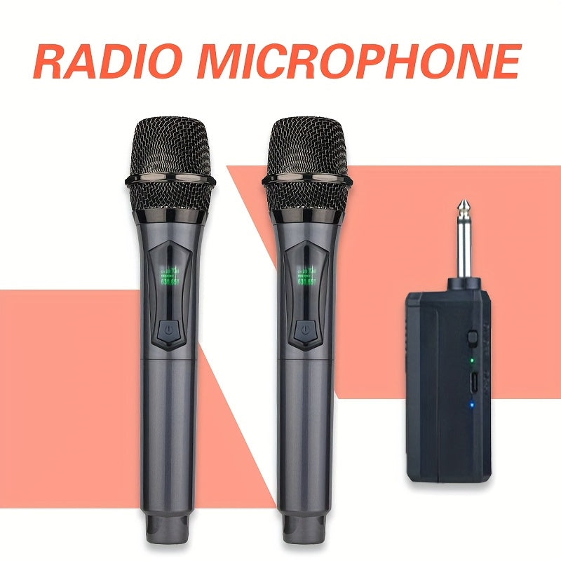 Microfono sin varillas, 2 micrófonos manuales inalámbricos, micrófono dinámico para karaoke, sonido claro con altavoz recargable de hasta 6 horas de uso, ideal para cantar, fiestas y discursos