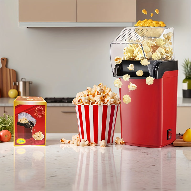 Fabricante de palomitas de maíz de 120V para EE. UU. - Sin aceite, sin aditivos, operación manual portátil, rojo con ventana transparente y asa, perfecto para fiestas, cine en casa y cajas de palomitas, regalos de palomitas, gadget elegante, palomitas si