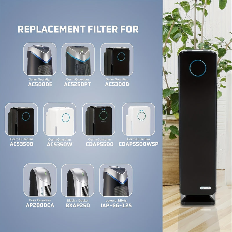 8 piezas, Filtro de reemplazo HEPA FLT5000 C para purificador de aire Germ Guardian AC5000, AC5000E, AC5250PT, AC5350B, AC5350BCA, AC5350W, AC5300B, CDAP5500BCA, CDAP5500WSP, Compatible con Pure Guardian AP2800CA, Black Decker BXAP250, Lowe's Idlyis IAP-