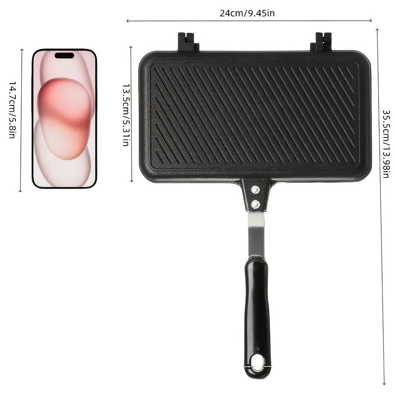Esta Nueva Sartén de Aleación de Aluminio Multifuncional de Doble Cara con Mango es Antiadherente y Perfecta para Hacer Sandwiches, Bistecs, Tostadas y Huevos, Adecuada para Reuniones en Interiores y al Aire Libre.