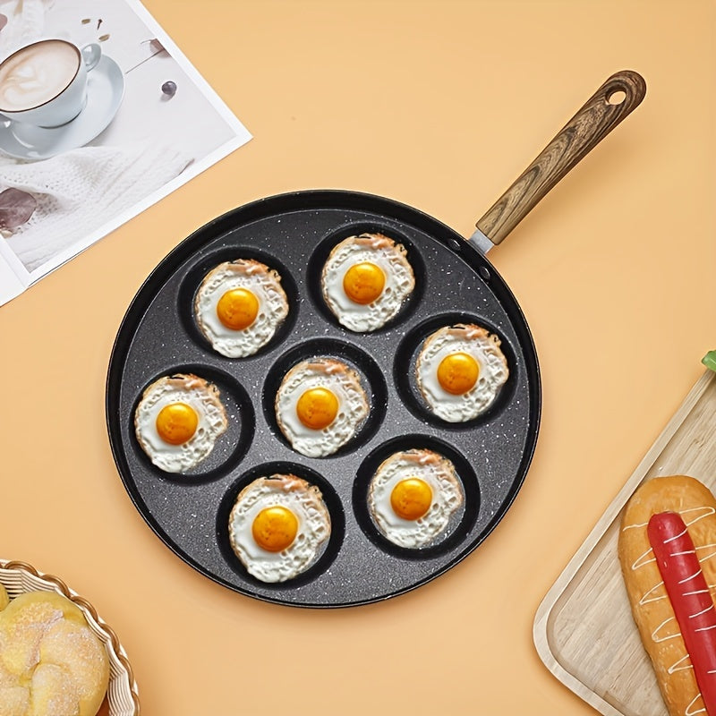 Sartén Antiadherente para Panqueques de Hierro Fácil de Limpiar con 7 Agujeros - Perfecta para Mini Panqueques y Huevos, Ideal para Cocinar en Casa y Aventuras al Aire Libre