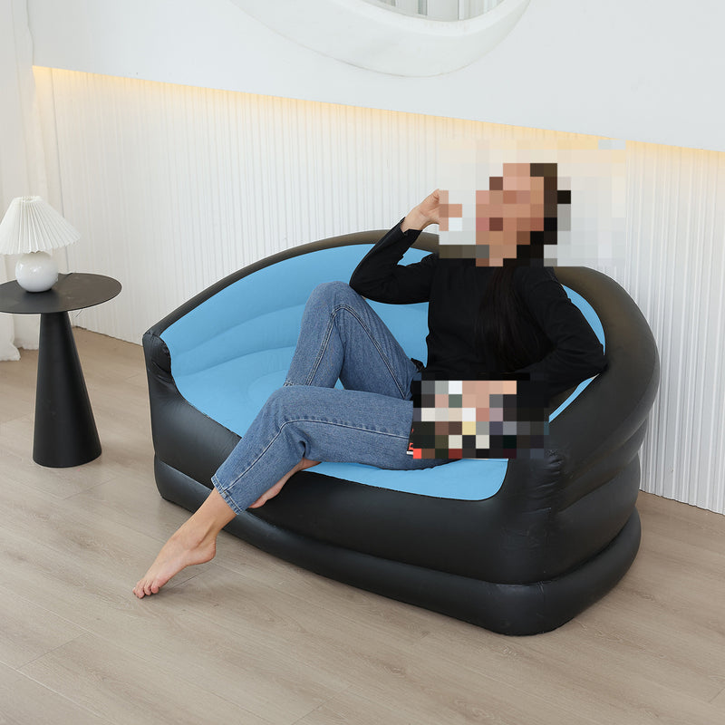 Sofá inflable doble con bomba de pie, nuevo sofá inflable de felpa para todas las estaciones, diseño portátil para una relajación fácil.