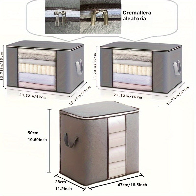 3 unidades de contenedores de almacenamiento plegables de gran capacidad con cierre de cremallera - Material no tejido duradero, ideal para organizar ropa de cama, ropa y artículos para el hogar, Organización del hogar|Contenedores de almacenamiento eleg