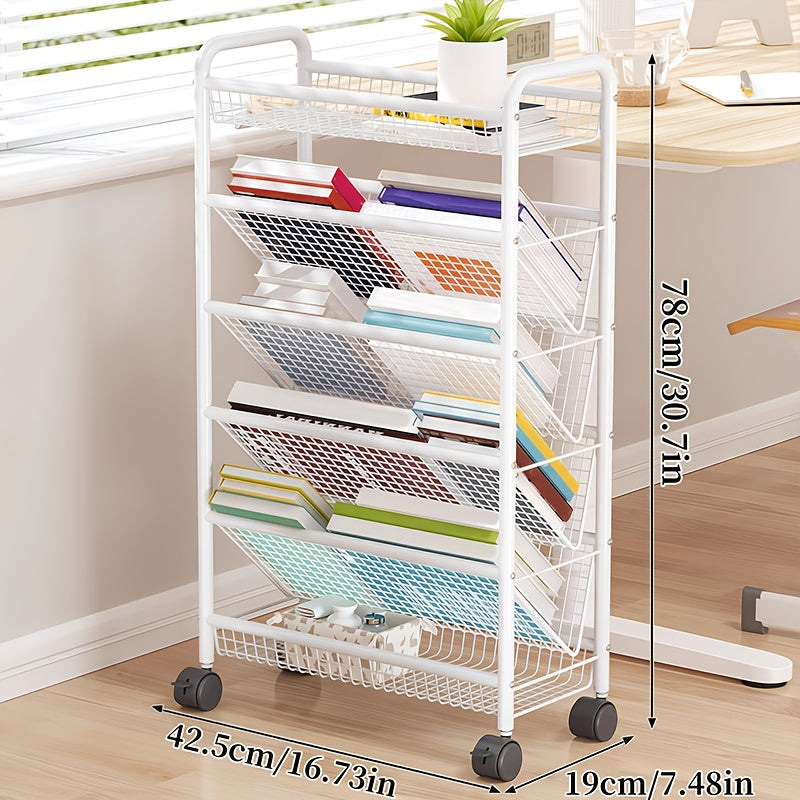 Estantería Metálica Multifuncional con Ruedas - Organizador de Libros y Documentos, Diseño Moderno en Blanco, Ideal para Oficina, Estudio y Hogar, Fácil Movilidad y Ajuste, Solución Perfecta para Muebles de Oficina