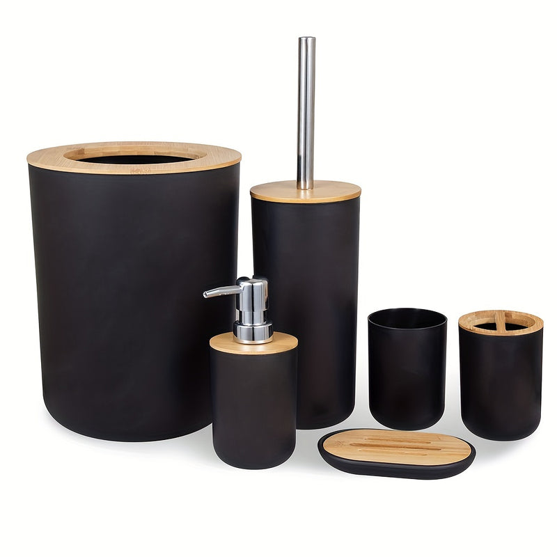 1 Juegos De 6 Piezas, Accesorios De Baño De Plástico, Con Cepillo De Inodoro, Dispensador De Jabón, Papelera, Portacepillos De Dientes, Vaso Para Cepillos De Dientes, Jabonera, Kit De Baño Práctico Para El Hogar Baño