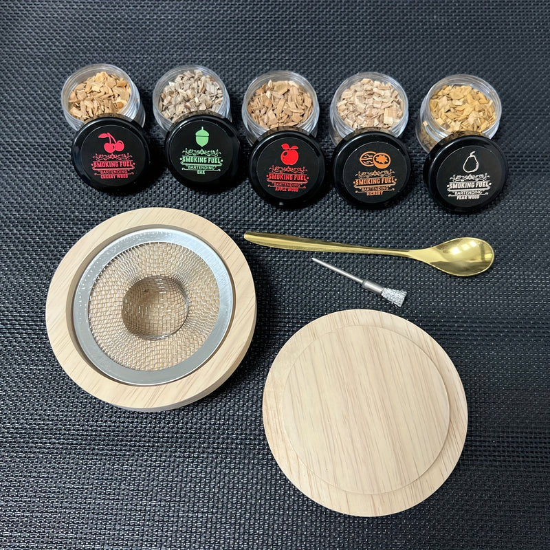 Set de ahumado de 5 sabores: Regalo perfecto para entusiastas del whisky y amantes de la cocina - Coctelera de madera y accesorios