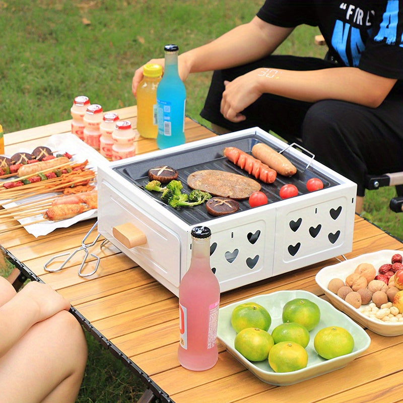 Parrilla cuadrada portátil con recubrimiento antiadherente - Estufa de carbón multiusos para camping, hogar y cocina al aire libre, construcción de acero inoxidable, ideal para hervir té y asar carnes, equipo de cocina al aire libre | Diseño moderno de p