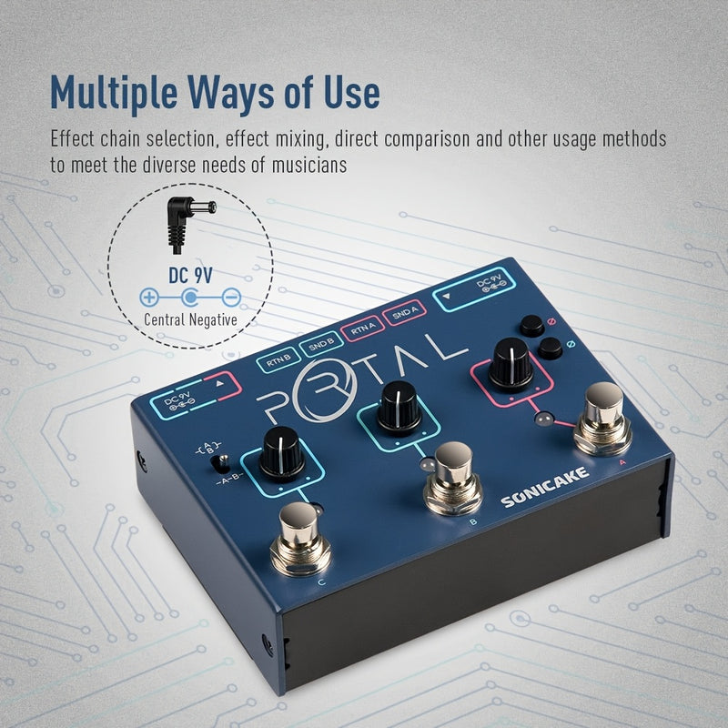 SONICAKE Mezclador de Señales Activo Portal - Selector de Línea Analógica con ABY y Bucle FX, True Bypass, Operación de Modo Dual, Alimentado por USB, Azul