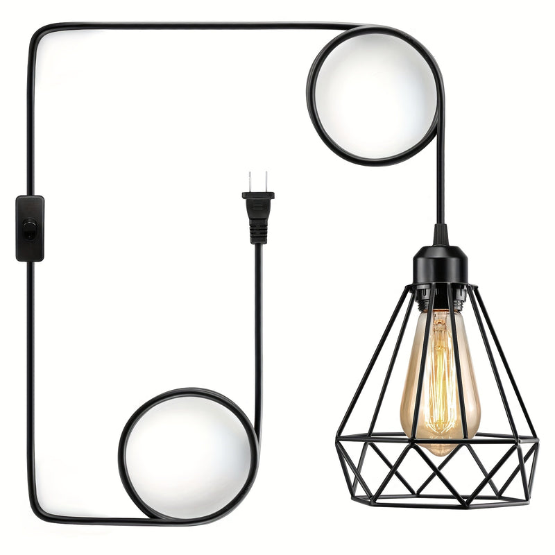 Lámpara de techo moderna de metal negro mate con interruptor, cable de 4,57 metros, base de bombilla media E26, eficiente en energía, montaje semibrillo, candelabro desmontable para salón, dormitorio, isla de cocina - 110V-130V enchufe estadounidense