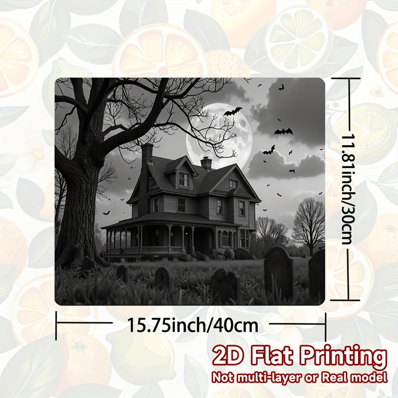 1pc Protector de Estufa para Halloween - Mansión Gótica, Luna Llena, Murciélagos y Tumbas - Cubierta Antirrayaduras Compatible con Cocinas a Gas/Eléctricas - Decoración Fácil de Limpiar para Electrodomésticos, Accesorio Hogareño Temático, Diseño Plano 2D