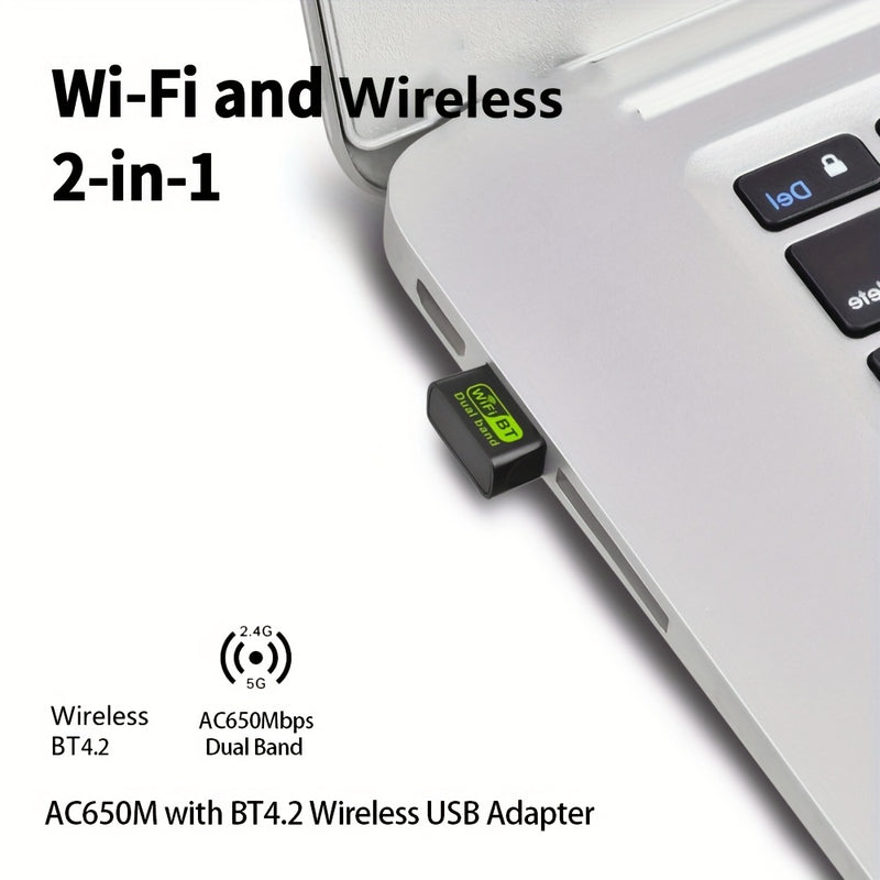 Adaptador WiFi Dual-Band de 650m, Tarjeta de Red Inalámbrica de 600m con Conexión USB – Transceptor Externo para Portátiles y Escritorios, Compatible con Teclados, Ratones, Mandos de Juego, Auriculares y Impresoras – Sin Necesidad de Controladores (Windo