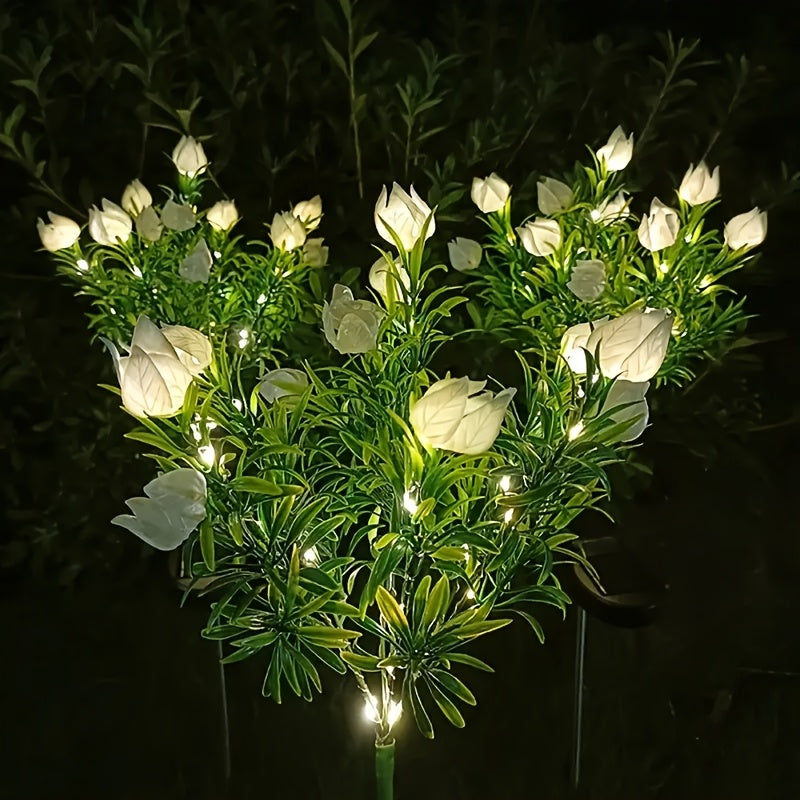 Iluminación de jardinería de arbusto de flores alimentado por energía solar, material de plástico, montaje de estaca, tema de flores, batería de níquel de 600Mah, sin control remoto, no extraíble, impermeable IP44