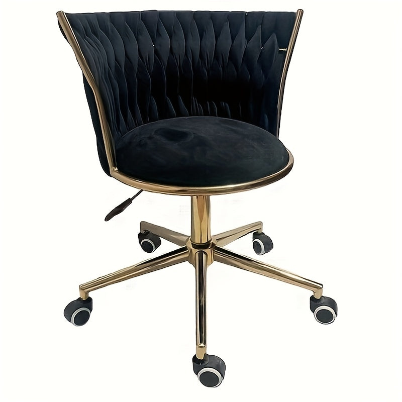 Silla giratoria de terciopelo dorado para maquillaje, con respaldo tejido, altura ajustable y giro de 360°, ideal para tocador, salón de belleza, mesa de manicura, escritorio de estudio y computadora