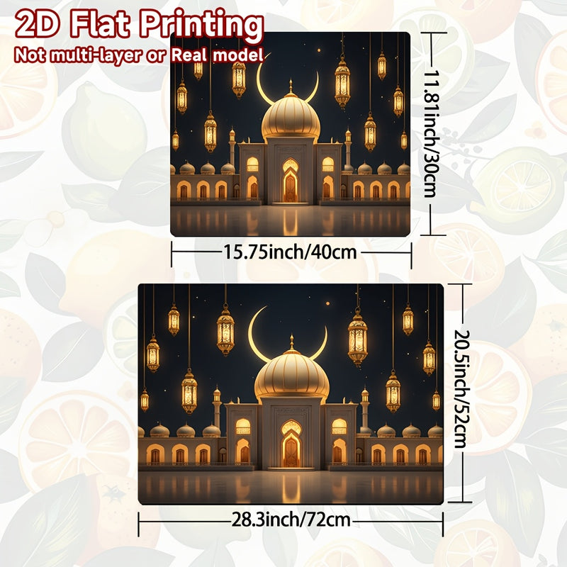 1pc Alfombrilla de Cocina con Diseño de Mezquita Islámica - Cúpula Dorada y Luna Creciente, Protector Térmico para Estufas/Gas/Hornos, Decoración Fácil de Limpiar para Encimeras, Máquinas de Café o Mesas - Poliéster Duradero, Antideslizante, Protección p