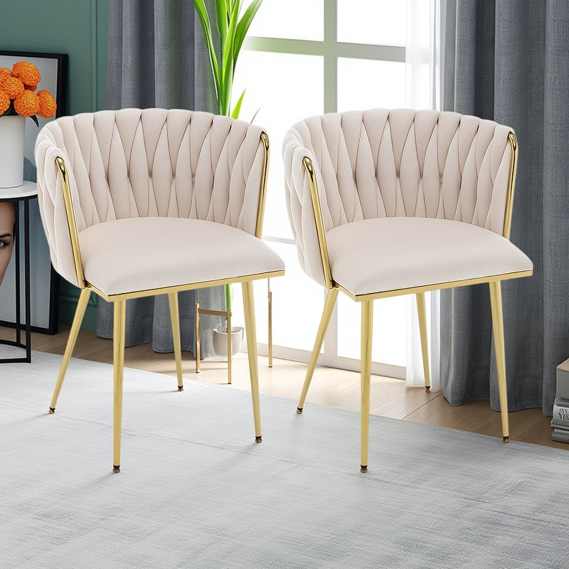 2 piezas de sillas de comedor tapizadas de terciopelo de estilo clásico, respaldo sólido, estructura de metal, diseño de tejido elegante, con mantenimiento de limpieza, para cocina, cafetería, sala de estar - Compatible con pisos duros, sin materiales de