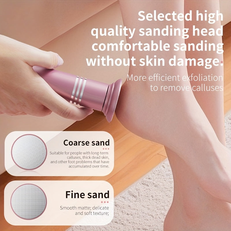 Piedra eléctrica para pies con cabezas duraderas de vidrio nano, ajuste de 3 velocidades, molienda gruesa y fina para pies secos y descamados, ligeramente beige, y grietas en los talones - Recargable por USB, cuerpo de aluminio, disponible en rosa y negr