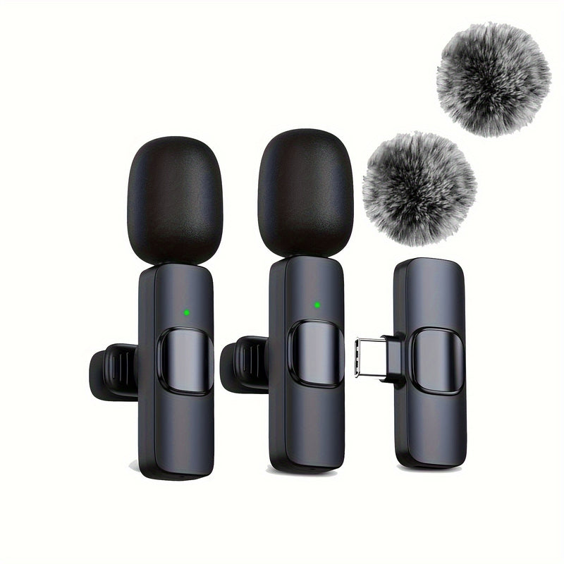 Micrófono lavalier inalámbrico con cubierta antiviento para smartphones, laptops y grabación de audio y video, ideal para entrevistas, podcasts y vlogs