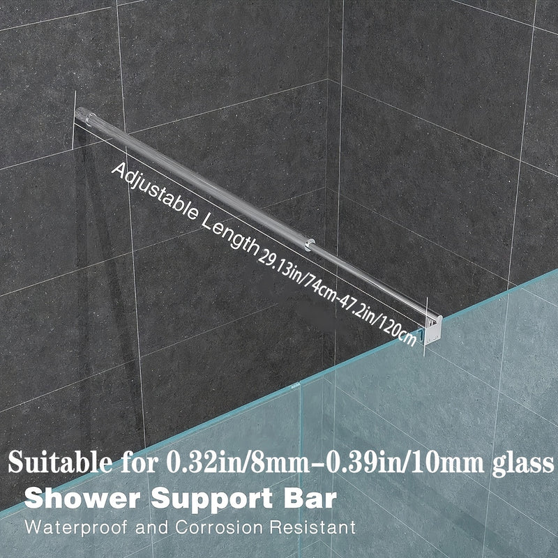 Soporte ajustable de ducha de aluminio, 27,6" a 47,2" - Ideal para paneles de vidrio de 5/16" a 3/8" de grosor, montado en pared con acabado plateado pulido, perfecto para encierros de ducha sin marco, soporte de ducha sin marco | Acabado metálico elegan