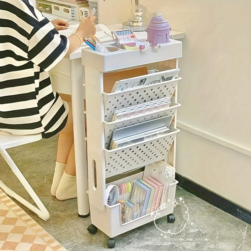 Organizador de Escritorio Versátil con Ruedas - Estantería Lateral Desmontable y Almacenamiento de Archivos, Ideal para la Oficina, la Escuela y la Organización del Hogar