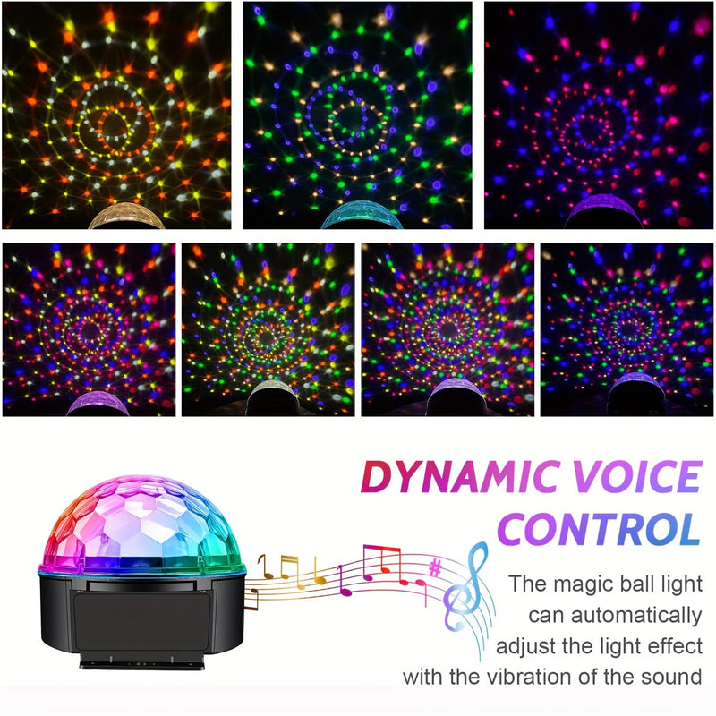 Esfera de discoteca LED de 9 colores con control remoto – Luces para fiestas activadas por sonido, ideal para hogar, fiestas de baile, cumpleaños y clubes, diseño en plástico transparente, enchufe americano, incluye control remoto y manual de usuario, ac