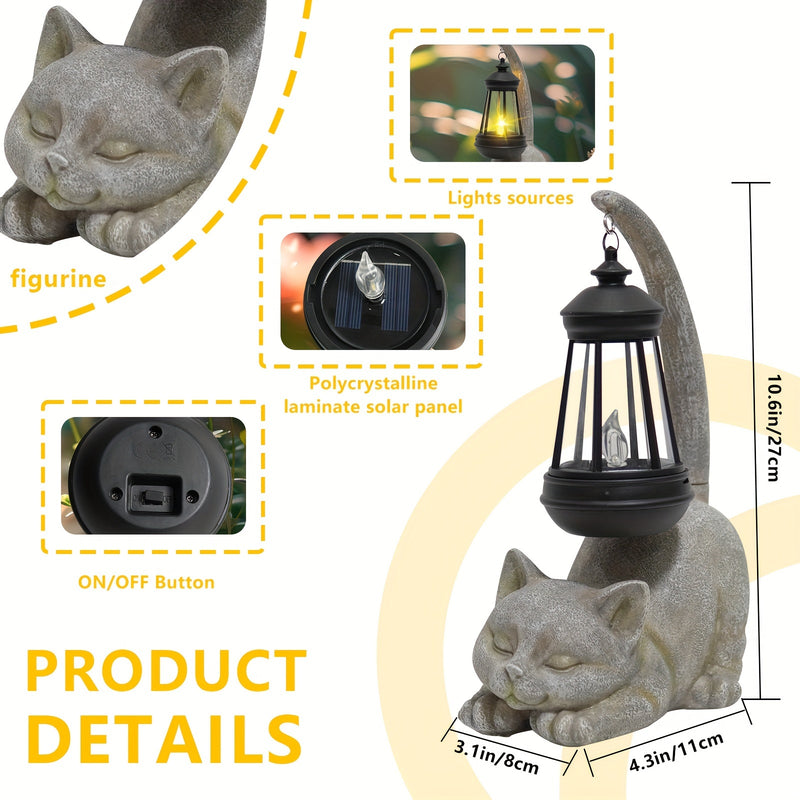 Estatua de Farolillo para Gatos con Energía Solar VOOKRY - Adorable Gatito Durmiendo con Cola Luminosa, Luz Decorativa para Jardín Exterior, Ideal para Patio, Césped o Regalo Festivo, Material Plástico, Batería de 600mAh, Carga Solar