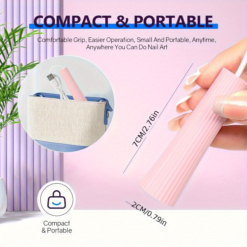 Secador de Uñas Portátil con Alimentación USB, Diseño Cilíndrico Compacto para Manicura y Pedicura con Estampado Blanco y Rosa, Accesorio Ideal para Hogar—Regalo Perfecto para Mujeres (Navidad, Halloween, Pascua, Día de San Valentín, Acción de Gracias),