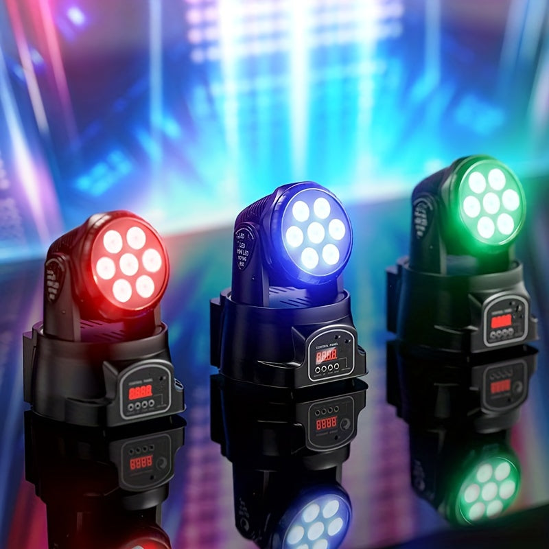 Luces de Fiesta DJ, Luces de Discoteca con Cabeza Móvil, Mini Luces de Escenario RGBW de 7x8W con Cabeza Móvil, Luces de Discoteca DMX Activadas por Sonido, Mini Luces de Lavado con Cabezas Móviles para Halloween, Navidad, Fiestas, Club, Concierto, Boda,