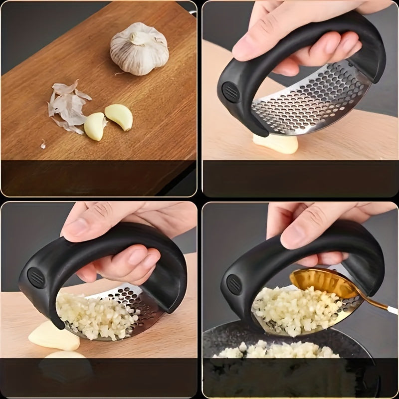Prensa de ajo de acero inoxidable - Prensa de ajo manual con manivela, no necesita electricidad, diseño de hierro fundido duradero para cocina y dormitorios universitarios, prensa de ajo