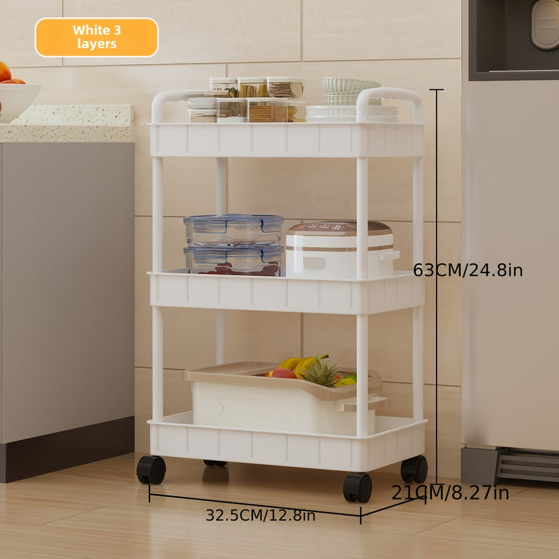 Carrito de Almacenamiento Plástico con Ruedas y 3 Niveles - Organizador Multifuncional para Cocina, Sala de Estar, Oficina y Baño - Diseño de Estructura Metálica Negra, Carrito de Almacenamiento para Cocina, Expositores Utilitarios