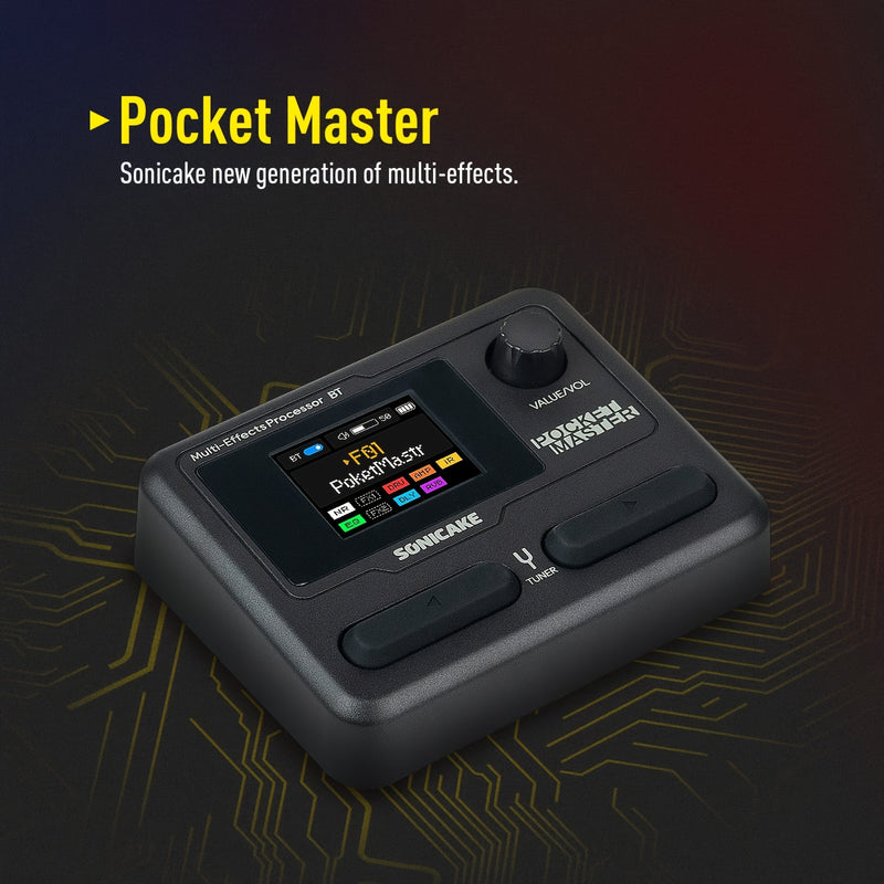 Procesador de efectos múltiples para guitarra Pocket Master de SONICAKE - Simulación de gabinete IR, portátil con clip de cinturón, batería recargable por USB, formato de señal analógica, diseño blanco y transparente, procesador de efectos de guitarra |