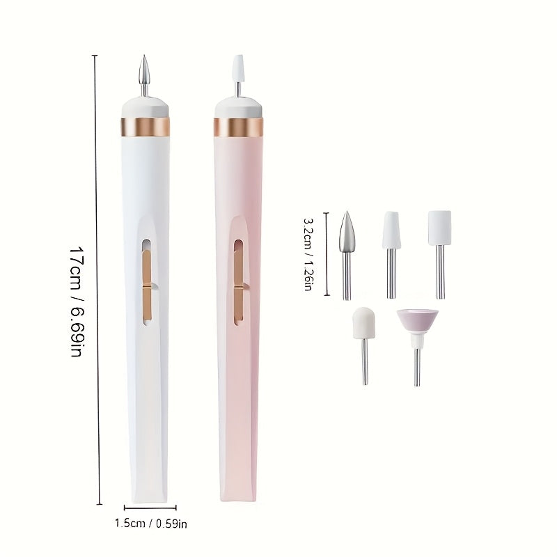Kit de 5+1, 6 piezas para Taladro Eléctrico de Uñas con Quitaúñas y Pulidor Recargable Beige Claro para Manicura de Manos y Pies