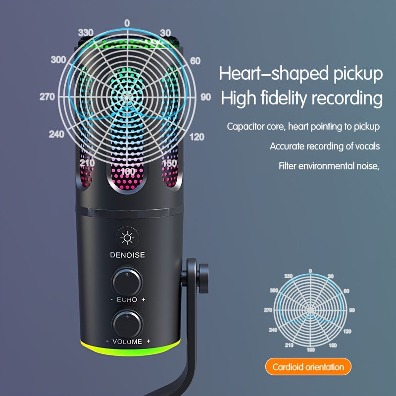 Micrófono de escritorio profesional USB para computadora de escritorio, micrófono de condensador para juegos electrónicos, grabación de conferencias de voz y radio, máquina todo en uno con soporte, adecuado para computadoras de PC, ASMR, grabación, trans
