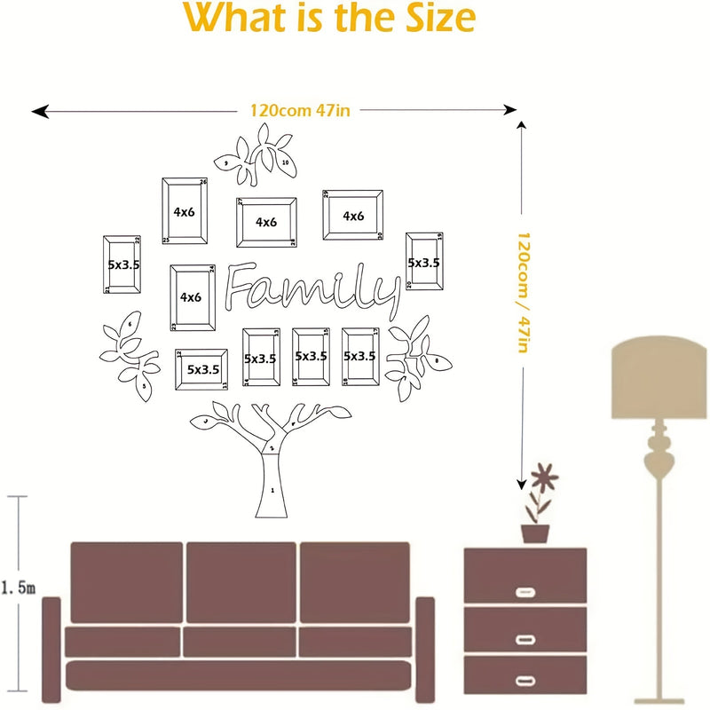 1 Juego de Decoración de Árbol Genealógico de Familia, Pegatina de Espejo de Acople DIY, Collage de Marco de Imagen, Decoración del Hogar, Adecuado para Sala de Estar, Dormitorio, Comedor, Oficina, Regalo para Nueva Casa, Grande 47x47 pulgadas