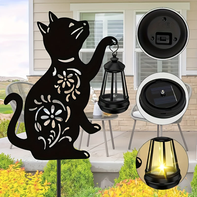 Lámpara de gato solar con patrones florales - Luz exterior de jardín de metal, batería de níquel, ideal para decoración de patio, regalo perfecto para el Día de la Madre (1/2PAQUETE), iluminación eficiente energéticamente | Lámpara decorativa | Construcc