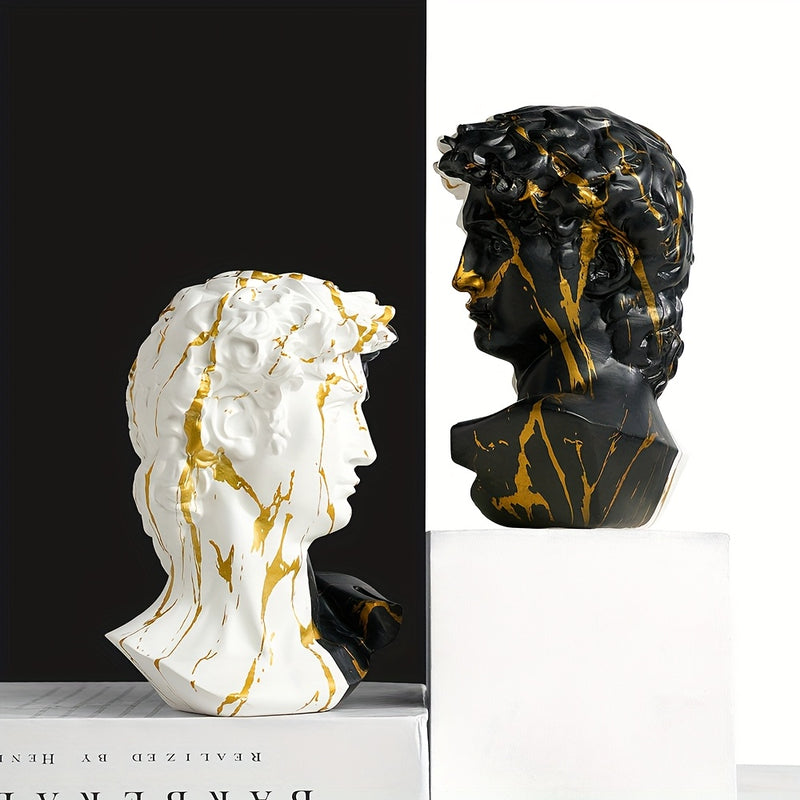 1 Pieza de Busto Abstracto de David en Resina - Diseño Dividido con Mármol Dorado y , Decoración Moderna para Sala u Oficina, Adorno Contemporáneo para Bodas, Artesanía Artística, Arte Decorativo, Regalo Ideal