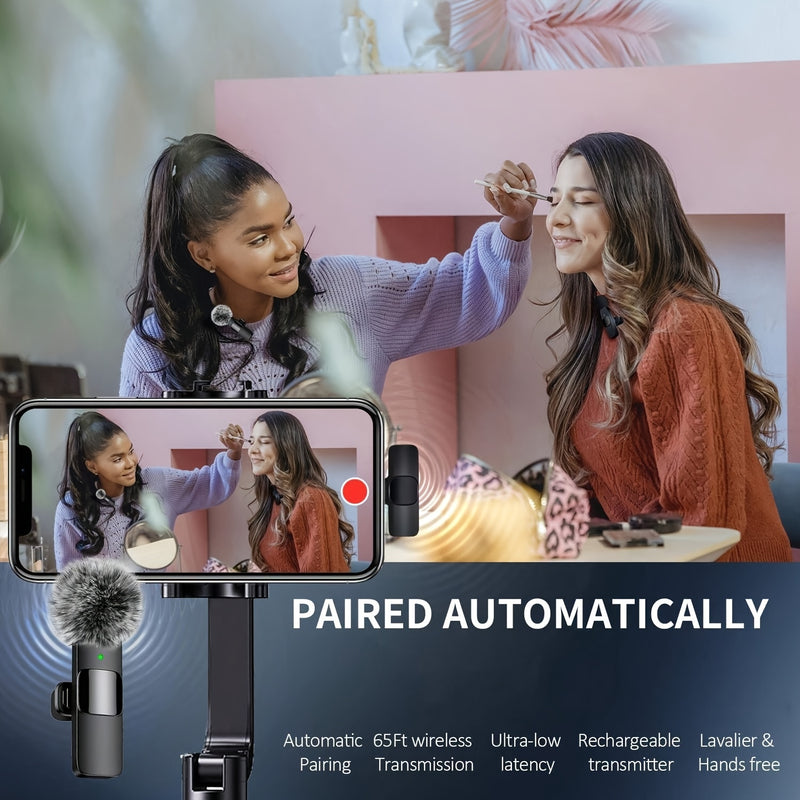 Microfono Lavalier sin varillas con 10 Receptores de Audio, USB-C y Funcionalidad Inalámbrica, Doble Micrófonos, Incluye Pantalla Antiviento, Cancelación de Ruido, Ideal para Streaming, Podcasting y Grabación de Video