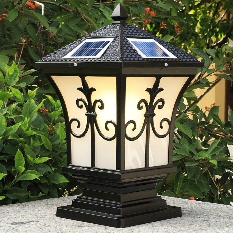 Lámpara solar LED para exteriores, pilar de jardín, cuerpo de aluminio para villa o barandal, control remoto, luz variable, luz blanca, cálida, neutra y roja, se apaga de día y enciende automáticamente de noche