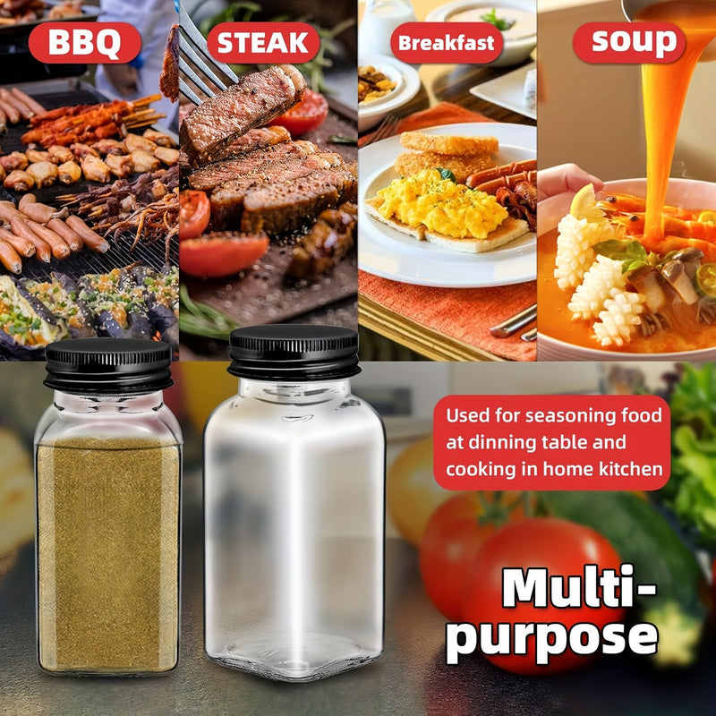 Paquete de 12/24 Tarros de Plástico para Especias, 5.6oz (Aproximadamente 160g) Contenedores Cuadrados con Saleros y Pimenteros Reutilizables, Tapas Herméticas, Etiquetas y Bolígrafos - Adecuado para Especias, Hierbas, Polvos y Purpurina
