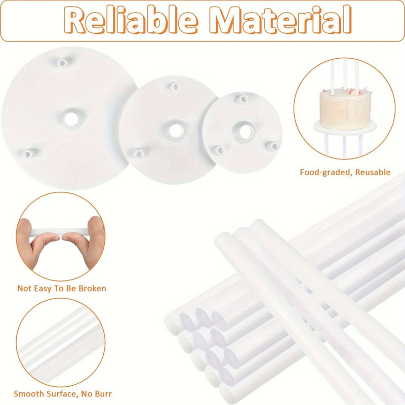 Juego de 21 piezas (Tamaño: 9/12/16 cm) para soporte de pasteles en capas, incluye 3 placas de respaldo y 18 varillas de soporte - ideal para estructuras de pasteles en capas y apilados