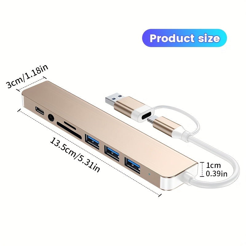 Puente USB 8 en 1 con enchufe de audio, adecuado para tabletas adaptador multi puerto, alimentado por USB, tensión de funcionamiento de 5V, compatible con tabletas