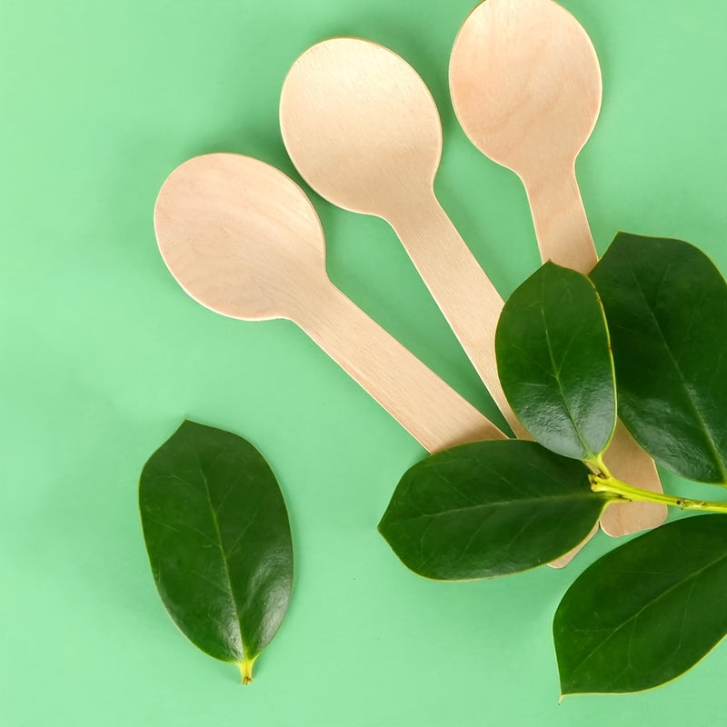 Pedido personalizado de 400 cucharas de madera desechables biodegradables y compostables de 3,9 pulgadas, hechas de madera de abedul de grado alimenticio, adecuadas para fiestas, bodas y acampadas.