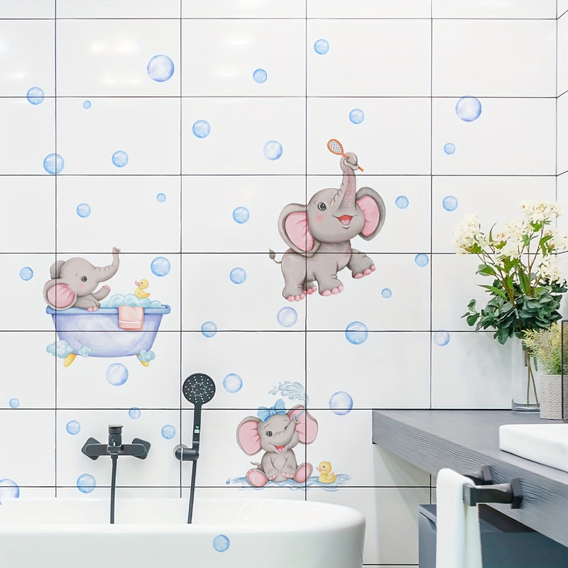 Fantasía Splash, Adorable Pegatina de Pared de Elefante para Baño de Burbujas - Perfecta para Decoración de Baño y Bañera, Fácil de Aplicar como Adorno para el Hogar