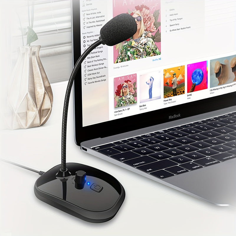 Micrófono USB para computadora, micrófono de PC con botón giratorio para ajuste de volumen y botón de silencio, micrófono omnidireccional Plug and Play para computadora, portátil, escritorio y portátil.