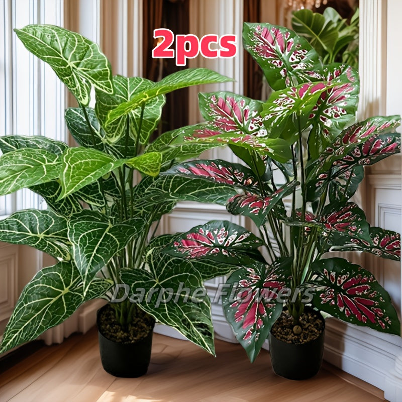 Juego de 2 plantas artificiales grandes para exterior, plantas plásticas tropicales, verdes todo el año, ideales para decoración exterior, bodas, jardines, patios, aniversarios y decoración festiva (San Patricio, San Valentín) - sin maceta, sin mantenimi