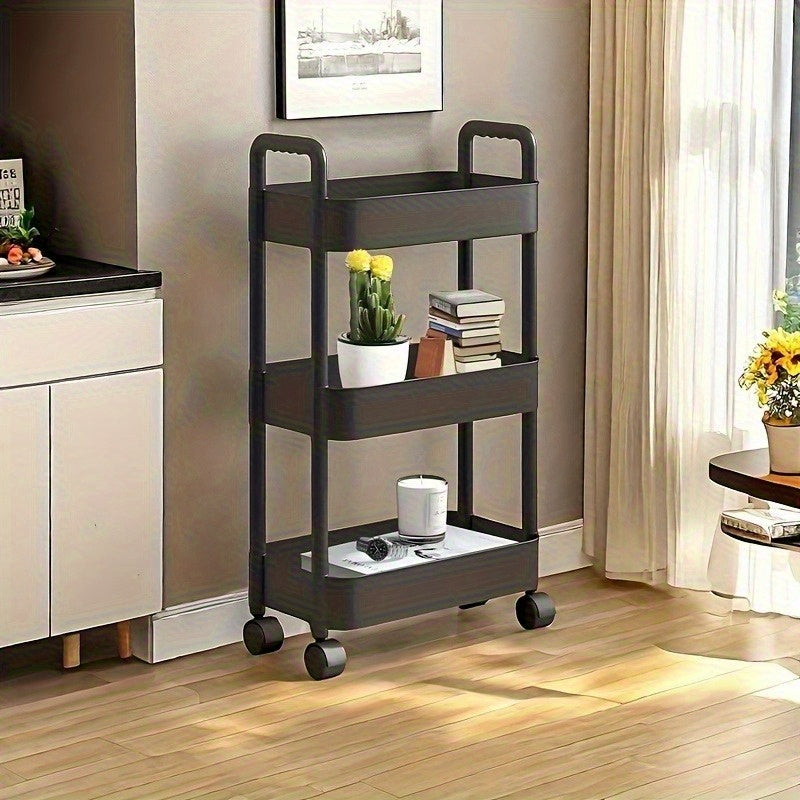 Carro de utilidad de 3 niveles con asa - Organizador de almacenamiento multifuncional con ruedas para cocina, oficina, sala de estar - Plástico duradero, blanco, carro de almacenamiento de cocina, organizador de habitaciones versátil, diseño elegante, as