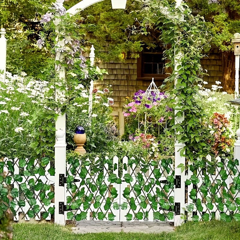 Cerca de privacidad extensible con hojas artificiales de sandía, pantalla ajustable para jardín exterior, pared duradera de seto plástico verde para patio, balcón o alberca, protección solar, barrera contra el viento y pantalla decorativa, cerca decorati