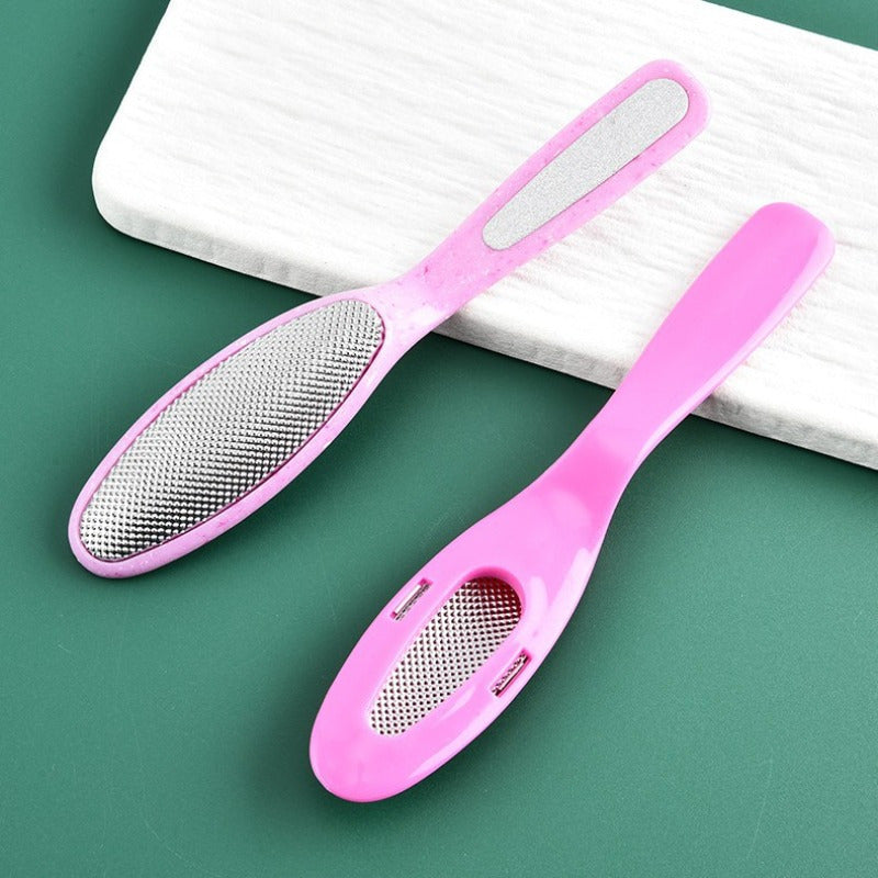 Removedor Manual & Amoladora para Pies/Manos - Cepillo Exfoliante de Doble Propósito con Mango Rosa, Sin Necesidad de Electricidad - Pedicura, Manicura, Uso en Casa o Salón - Herramienta Duradera para el Cuidado del Pie y Eliminación de Cutículas Muertas